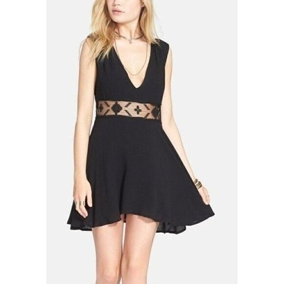 Free People Dresses & Skirts - Free People Summer Feeling Lace Insert Swing Dress in Black Size M